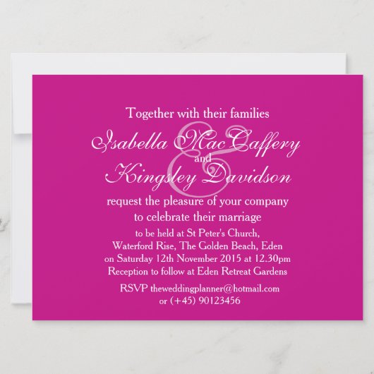 ピンク紫色のハイビスカスフラワー結婚式招待状 招待状 (裏面)