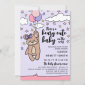 ピンク紫色のビートかわいい女の子の赤ちゃんシャワー 招待状 (正面)