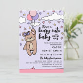 ピンク紫色のビートかわいい女の子の赤ちゃんシャワー 招待状 (スタンド正面)