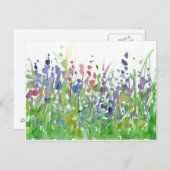ピンク紫色のワイルドフラワーの水色絵を描の ポストカード (正面/裏面)