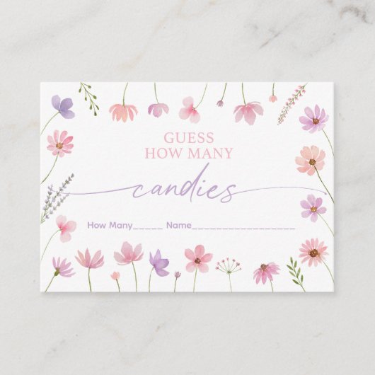 ピンク紫色のワイルドフラワーは、どれだけのシャワーゲームを推測 エンクロージャーカード (正面)