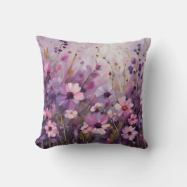 ピンク紫色のワイルドフラワーアート クッション