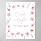 ピンク紫色のワイルドフラワーカードとギフトサイン ポスター (正面)