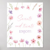 ピンク紫色のワイルドフラワースウィートトリートシャワーサイン ポスター (正面)