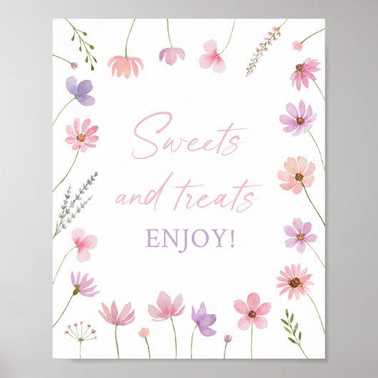 ピンク紫色のワイルドフラワースウィートトリートシャワーサイン ポスター (正面)