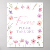 ピンク紫色のワイルドフラワーベビーシャワーの好意サイン ポスター (正面)