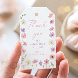 ピンク紫色のワイルドフラワーベビーシャワー ギフトタグ
