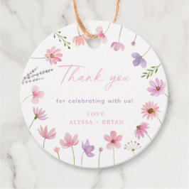 ピンク紫色のワイルドフラワーベビーシャワー フェイバータグ
