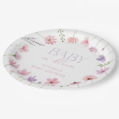 ピンク紫色のワイルドフラワーベビーシャワー ペーパープレート (アングル)