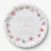 ピンク紫色のワイルドフラワーベビーシャワー ペーパープレート (正面)