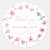 ピンク紫色のワイルドフラワーベビーシャワー ラウンドシール (正面)
