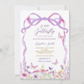ピンク紫色のワイルドフラワー蝶の赤ちゃんシャワー 招待状 (正面)