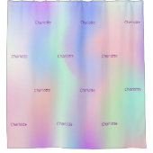 ピンク紫色の名前パターンホログラフィック シャワーカーテン (正面)