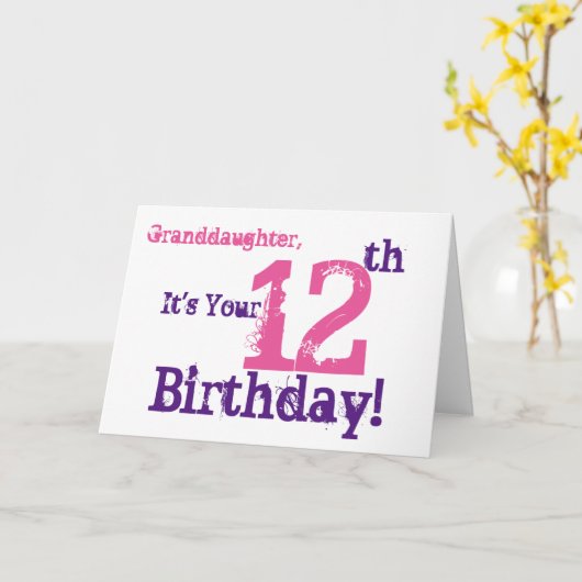 ピンク紫色の孫娘の第12誕生日 カード (黄色い花)
