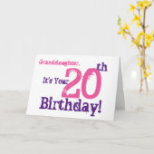 ピンク紫色の孫娘の第20誕生日 カード (黄色い花)