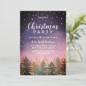 ピンク紫色の水の色の雪の木クリスマスパーティー 招待状 (スタンド正面)