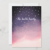 ピンク紫色の水の色の雪の木クリスマスパーティー 招待状 (裏面)