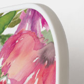 ピンク紫色の水彩の花離れ類モノグラム ピックルボールラケット (左詳細)