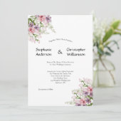ピンク紫色の水彩フローラ緑結婚色 招待状 (スタンド正面)