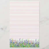 ピンク紫色の水彩野花が並ぶ 便箋 (正面)