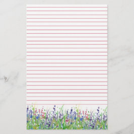 ピンク紫色の水彩野花が並ぶ 便箋