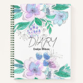 ピンク紫色の水色のドードルの花と離れ ノートブック (正面)
