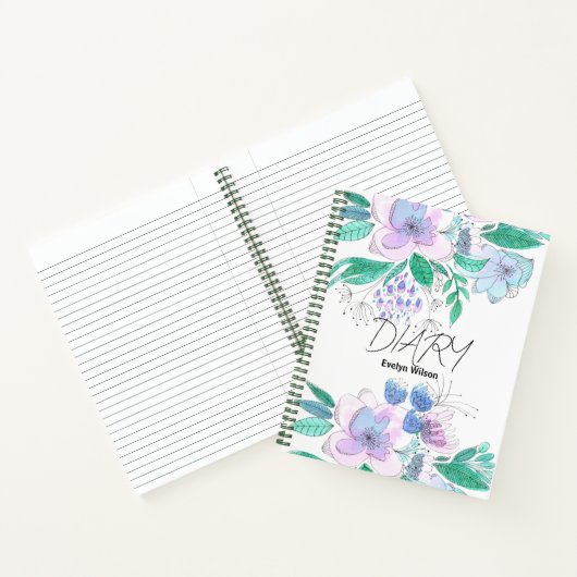 ピンク紫色の水色のドードルの花と離れ ノートブック (内部)