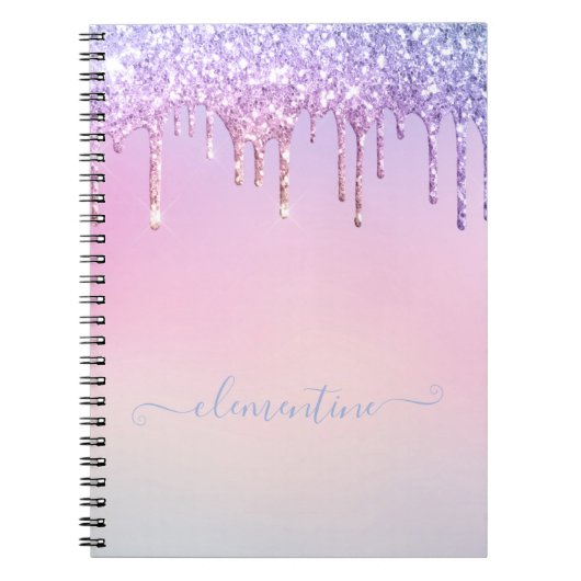 ピンク紫色の水色ガーリーグリッター ノートブック (正面)