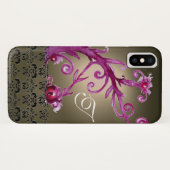 ピンク紫色の灰色の渦巻き旋回，フローラダマスクモノグラム Case-Mate iPhoneケース (裏面(横))