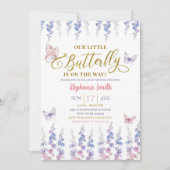ピンク紫色の牧草地フローラ蝶が途中にある 招待状 (正面)
