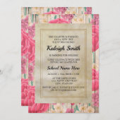 ピンク紫色の白い花素朴木の幹パーティー 招待状 (正面/裏面)