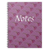 ピンク紫色の花と黒い水玉模様 ノートブック (正面)