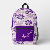 ピンク紫色の花のドードルパターン プリントバックパック (正面)