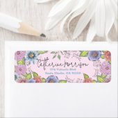 ピンク紫色の花の差出人住所 ラベル (インサイチュ)