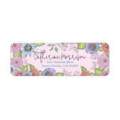 ピンク紫色の花の差出人住所 ラベル (正面)