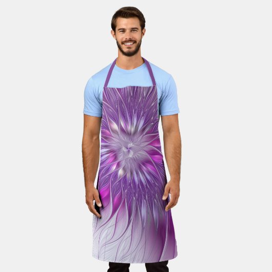 ピンク紫色の花の情熱抽象芸術フラクタルアート エプロン (着用した状態)