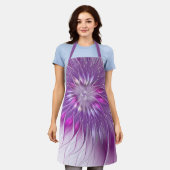 ピンク紫色の花の情熱抽象芸術フラクタルアート エプロン (着用した状態)