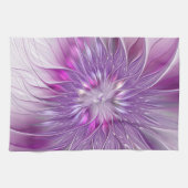 ピンク紫色の花の情熱抽象芸術フラクタルアート キッチンタオル (横)