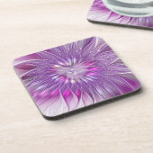 ピンク紫色の花の情熱抽象芸術フラクタルアート コースター (左側)
