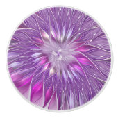 ピンク紫色の花の情熱抽象芸術フラクタルアート セラミックノブ (正面)