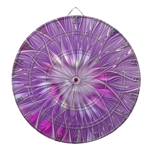 ピンク紫色の花の情熱抽象芸術フラクタルアート ダーツボード (正面)