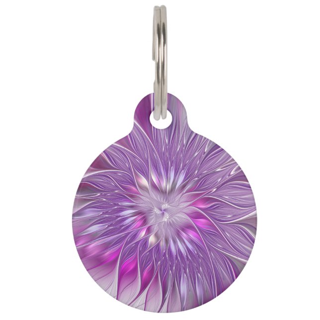 ピンク紫色の花の情熱抽象芸術フラクタルアート ペット　ネームタグ (正面)