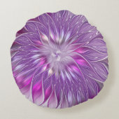 ピンク紫色の花の情熱抽象芸術フラクタルアート ラウンドクッション (裏面)