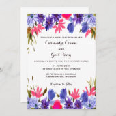 ピンク紫色の花の結婚式招待状 招待状 (正面/裏面)