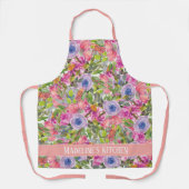 ピンク紫色の花グリーン葉シースボホキッチン エプロン (正面)