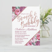 ピンク紫色の花バラ金ゴールドブランチとバブリー 招待状 (スタンド正面)