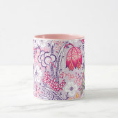 ピンク紫色の花ヴィンテージパターンフローラアート マグカップ (中央)