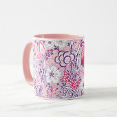 ピンク紫色の花ヴィンテージパターンフローラアート マグカップ (正面左)