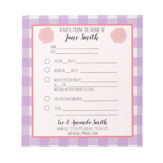 ピンク紫色の花学園注1子 ノートパッド (正面)