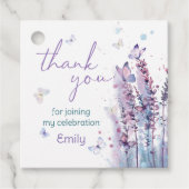 ピンク紫色の花蝶の誕生感謝してい日 フェイバータグ (正面)